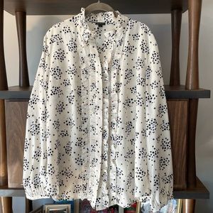 Ann Taylor White Floral Ruffle Blouse